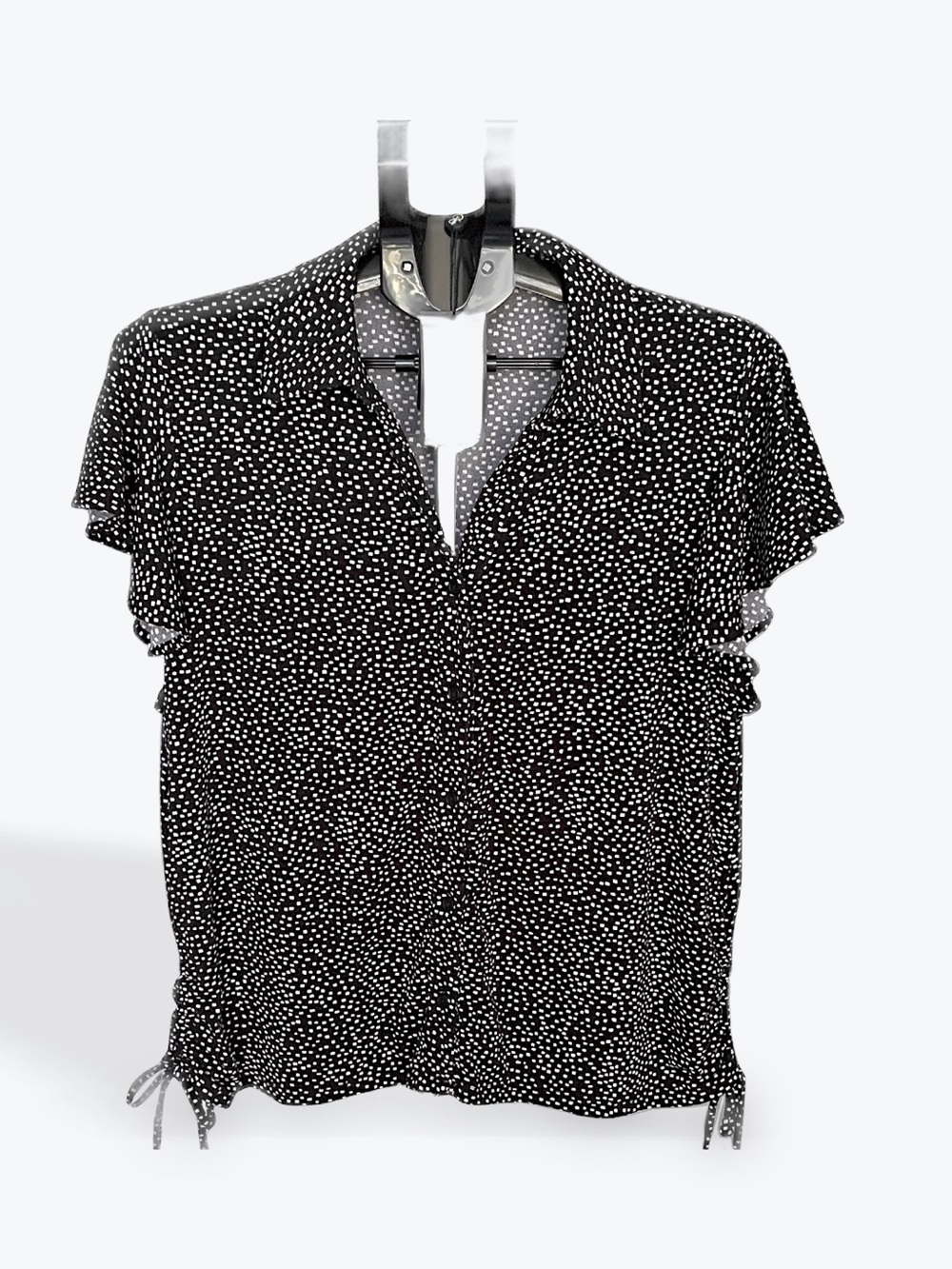 Adrianna Papell Black and White Polka Dot Button-Down Top